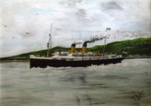 46582 Fotoreproductie van een schilderij van de mailboot Mecklenburg van de Stoomvaartmij. Zeeland (SMZ).Het schilderij ...