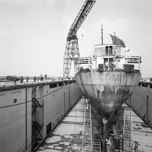 47688 Het vrachtschip Antonia voor reparatie in het droogdok van de reparatiewerf Scheldepoort van de Koninklijke ...