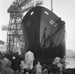 47698 Kon. Mij. de Schelde, tewaterlating op 12 okt. 1966 van het visverwerkend koelschip Zarechensk, bouwnummer ...