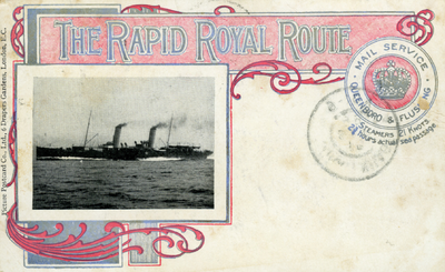 52671 'The Rapid Royal Route''Mail Service Queenboro & Flushing'Engelse uitgave van een prentbriefkaart met links een ...