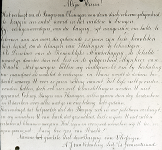 53872 Reproductie van een brief geschreven door A.J. van Ockenburg namens de burgerij van Vlissingen t.g.v. het ...