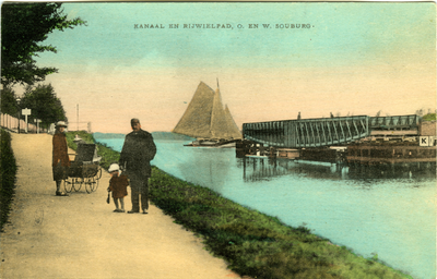 54085 'Kanaal en rijwielpad, O. en W. Souburg.' Het Kanaal door Walcheren en de brug tussen Oost- en West-Souburg ...