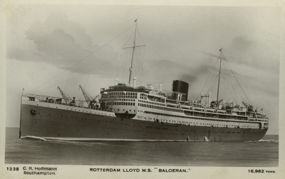 55008 '1238 C.R. Hoffmann Southampton', 'ROTTERDAM LLOYD M.S. BALOERAN. ' EN '16.982 TONS.'' Het passagiersschip de ...