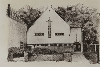 55710 De gereformeerde kerk in de Kanaalstraat te Oost-Souburg. Deze tekening is gemaakt door W. Sprong