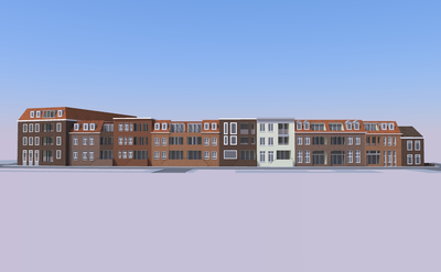 56018 Een impressietekening van het nieuwbouwproject Groote Markt . Op de tekening zijn de huizen te zien, die in ...