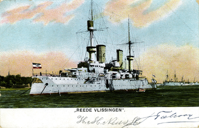 56650 'Reede Vlissingen' Een linieschip van de Duitse keizerlijke marine. Na een grote oefening kwamen tussen 14 en 18 ...