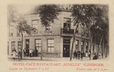 56743 'HOTEL-CAFÉ-RESTAURANT SCHELDE VLISSINGEN. Logies en Déjeuners f. 1.25 Diners van af f 1.-.' Hotel en cafe ...