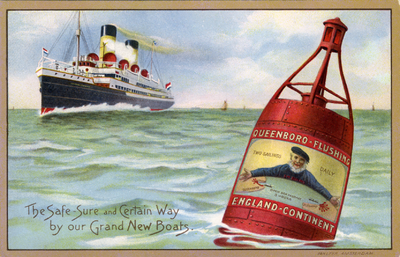 56972 'Queenboro - Flushing, England - Continent' 'The Safe-Sure and Certain Way by our Grand New Boats.' Kaart gemaakt ...