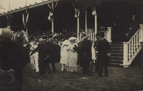 57467 Koningin Wilhelmina, Prins Hendrik en Prinses Juliana worden verwelkomd door burgemeester van Woelderen en de ...