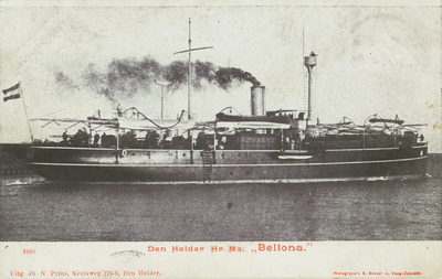 57872 'Den Helder Hr Ms. Bellona .' Dit artillerie-instructieschip is gebouwd bij de Rijkswerf te Amsterdam in 1893