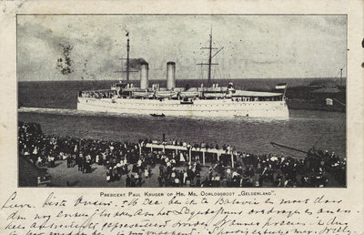 57891 'President Paul Kruger op Hr. Ms. Oorlogsboot Gelderland .' Eind 1900 bracht het pantserdekschip annex kruiser ...
