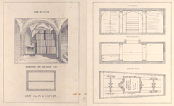 1055 Grafkelder van M.A. de Ruyter : doorsnede van de bestaande kist, doorsnede en plattegrond van de kelder en ...