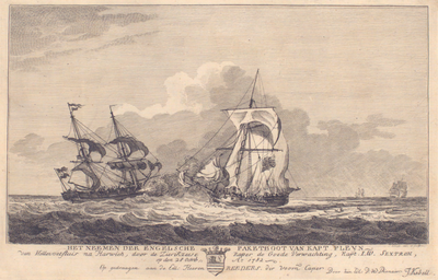 1083 Het neemen der Engelsche paketboot van Kapt. Fleyn, van Hellevoetsluis na Harwich, door de Zierikzeese kaper de ...