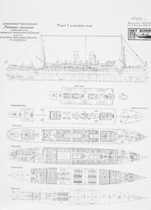1148 Algemeen plan van het dubbelschroefs- mailstoomschip 'Prinses Juliana' gebouwd bij de KM de Schelde voor de SM Zeeland