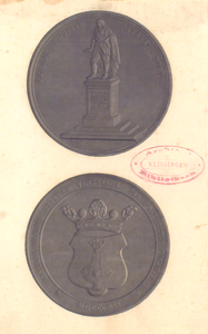 1167 [Afbeelding van een penning, geslagen ter gelegenheid van de onthulling van het standbeeld van M.A. de Ruyter te ...