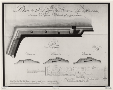 1212 Plan de la digue de mer au Fort Montebello, indiquant le système de mines qu'on y a pratiqué