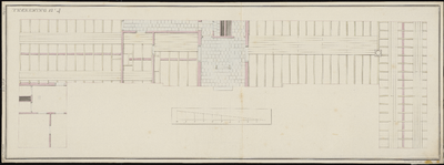 1227 [Plan voor bouw Gasthuis; balkenlaag begane grondvloer, tegels hal en gang]