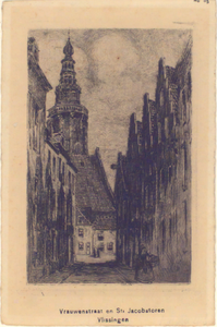 1289 Vrouwenstraat en St. Jacobstoren Vlissingen