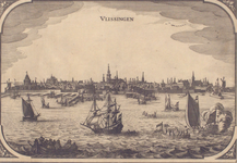 1386 Vlissingen [gezien van de zeedijk, op de voorgrond oorlogsschepen en sloepen]