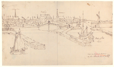 1419 Vlissingen vanuit zee gezien [afbeelding van de stad met aanduiding van de voornaamste gebouwen]