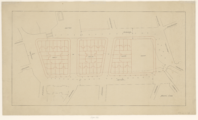 1444 Plattegrond te bebouwen gedeelte van de gedempte Pottekaai, met oude beschoeing van de haven