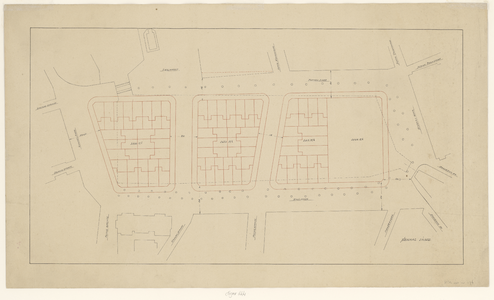1444 Plattegrond te bebouwen gedeelte van de gedempte Pottekaai, met oude beschoeing van de haven