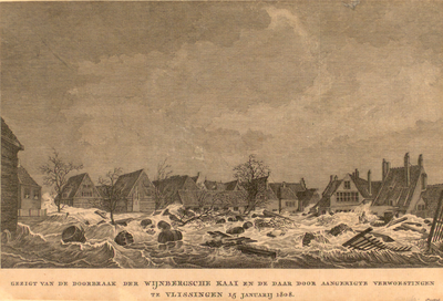 1467 Gezigt van de doorbraak der Wijnbergsche kaai en de daar door aangerigte verwoestingen te Vlissingen 15 january 1808
