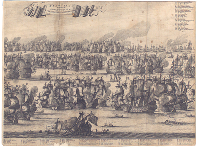 1505 Zee-slagh tussen de Hr. Admiraal Michiel de Ruyter en de Hr. prins Robbert en Graaf de Estrée. Bij Kijkduyn en ...