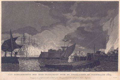 156 Het bombardement der stad Vlissingen door de Engelschen in oogstmaand 1809 [vanuit zee]