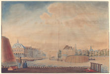 1596 [Gezicht op de Voorhaven, met links het Beursgebouw en Beursbrug, rechts het Rondeel en Vissershaven]
