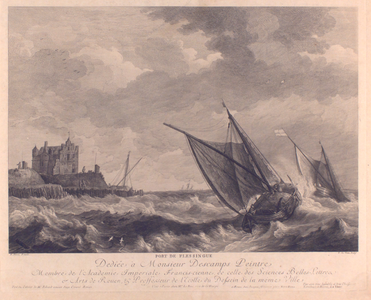 1605 Port de flessinque [Gezicht op de uitvarende vissersschepen met op de achtergrond wachthuis 'De Nolle']