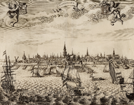 1728 Vlissingen [Gezicht op de stad vanuit zee, op de voorgrond oorlogsschepen en sloepen]