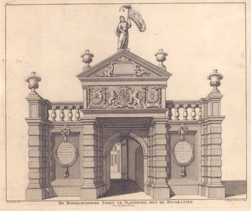 1750 De Middelburgsche poort te Vlissingen met de decoratien