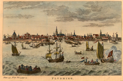 1803 Flushing = Vlissingen [Gezicht op Vlissingen vanaf de zeezijde. Met oorlogsschepen en sloepen]