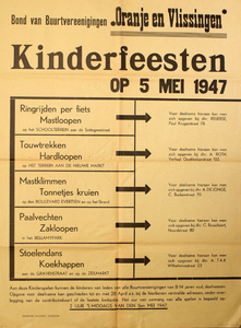1874 Kinderfeesten op 5 mei 1947 : Bond van buurtverenigingen Oranje en Vlissingen.