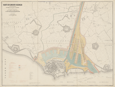 2132 Kaart der gemeente Vlissingen, waarop zijn aangeduid de spoorweg-, kanaal-, haven- en dokwerken met toekomstige ...