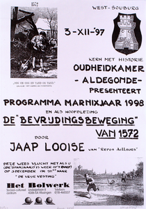 2276 Oudheidskamer Aldegonde presenteert programma Marnixjaar 1998 en als hoofdlezing 'De bevrijdingsbeweging van 1572' ...