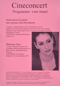 2450 Cineconcert - programma voor maart: salonorkest Escapade met sopraan Julia Bronkhorst - Marianne Boer