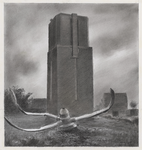 2508 [De watertoren van Souburg met op de voorgrond een propellor van een neergestorte bommenwerper)