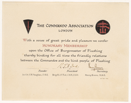 2532 The Commando Association London [...] honorary membership [...] between the Commandos and the kind people of Flushing