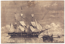 272 Zr.Ms. schroefstoomschip 1e klasse Evertsen (1857-1881) op de rede van Vlissingen