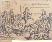 332 [Spotprent op Cromwell uit 1656. Voorstelling van het wrede optreden van Cromwell, met behulp van Frankrijk, tegen ...