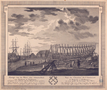 354 Gezicht van de werv der admiraliteit van Zeeland te Vlissingen in't jaar 1779, aldaar uit de mastloods gezien