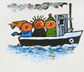 3901 [Drie figuurtjes op een boot]