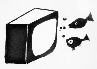 4047 [Vissen zwemmend voor een televisie]