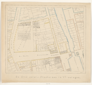 481 [De drie eerste Stadhuizen te Vlissingen. (met omliggende bebouwingen.)