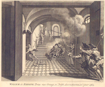 556 Willem de eerste, prins van Oranje te Delft, doorschooten, in 't jaar 1584