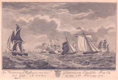 575 Het verooveren en wegsleepen van geconvooieerde Engelsche Sloep door Capt. Le Turc op den 7den February 1782