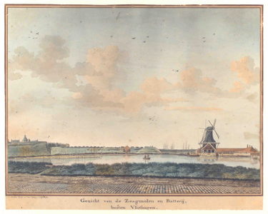 619 [Gezicht op het Molenwater met de zaagmolen 'Doornbos' later 'Noorbeek' gezien in zuidelijke richting]
