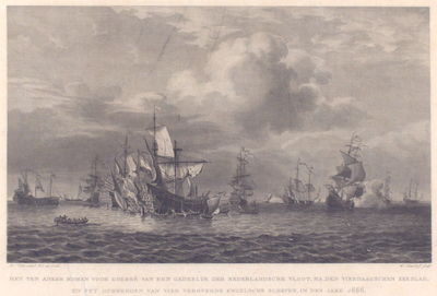 787 Het ten anker komen voor Goeree van een gedeelte der Nederlandsche vloot, na den vierdaagschen zeeslag, en het ...